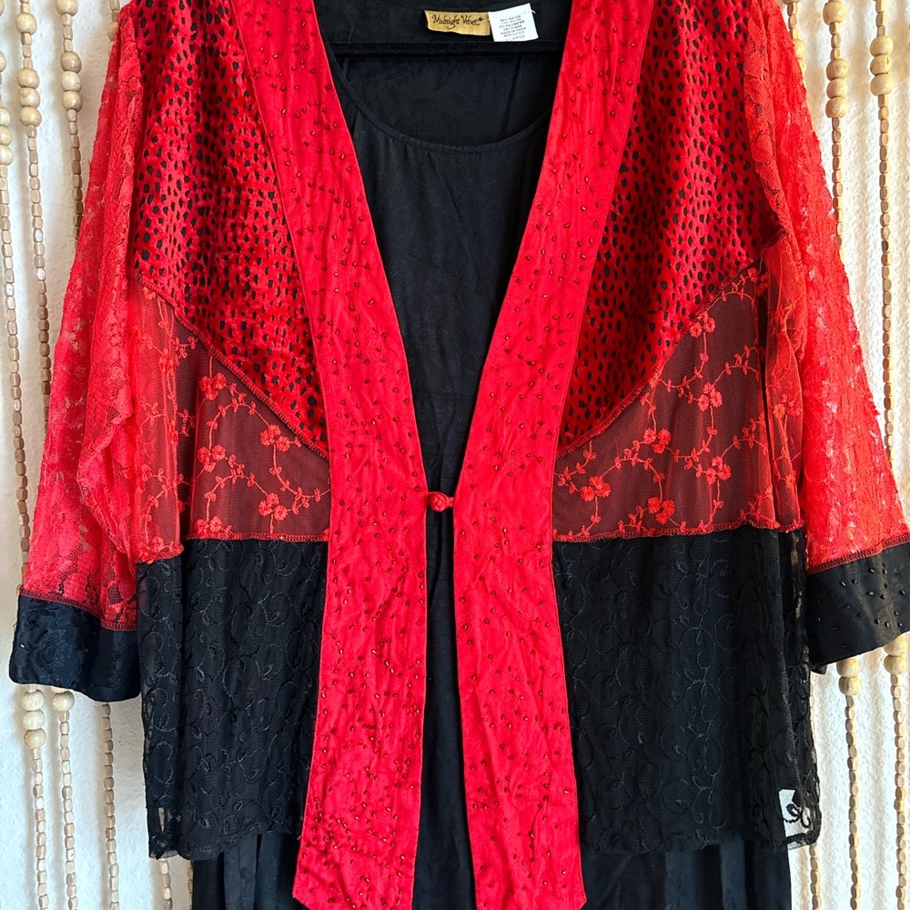 Silky Patchwork Two Piece Beaded Lace Vampy Witchy Whimsygoth Going Out Dress XL - Picture 2 of 5